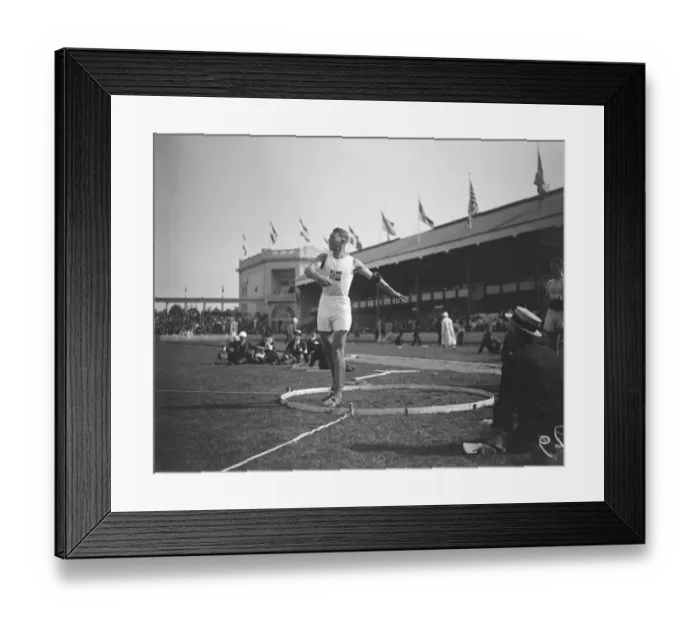 Framed Print : Olympic Games at Antwerp Helge L?vland (NOR) throwing in the pentathlon 17 August 1920