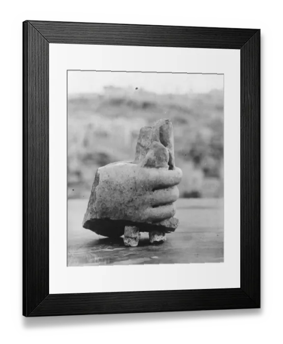 Framed Print : Front and back of the hand of a marble statue from the Palestine excavation 1924