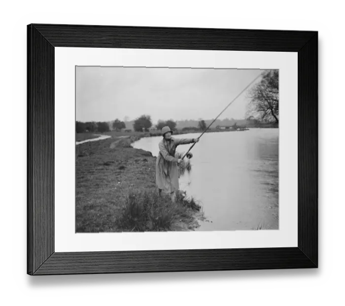 Framed Print : Miss Ashley Salmon Fishing on the Test at Broadlands. 30 September 1922 Framed Print : Miss Ashley Salmon Fishing on the Test at Broadlands. 30 September 1922