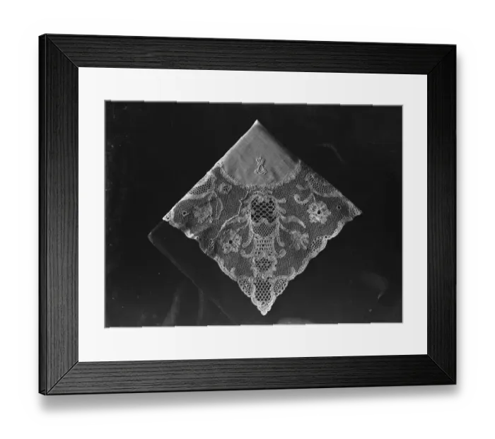Framed Print : Lace handkerchief made by Bucks and Beds Lace Association 26 October 1923 Framed Print : Lace handkerchief made by Bucks and Beds Lace Association 26 October 1923