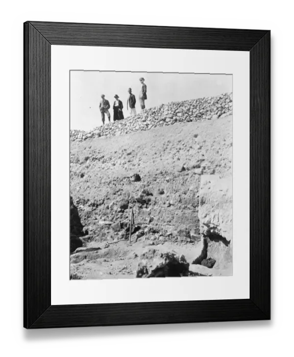 Framed Print : Side of pit showing stratification from the Palestine excavation 1924