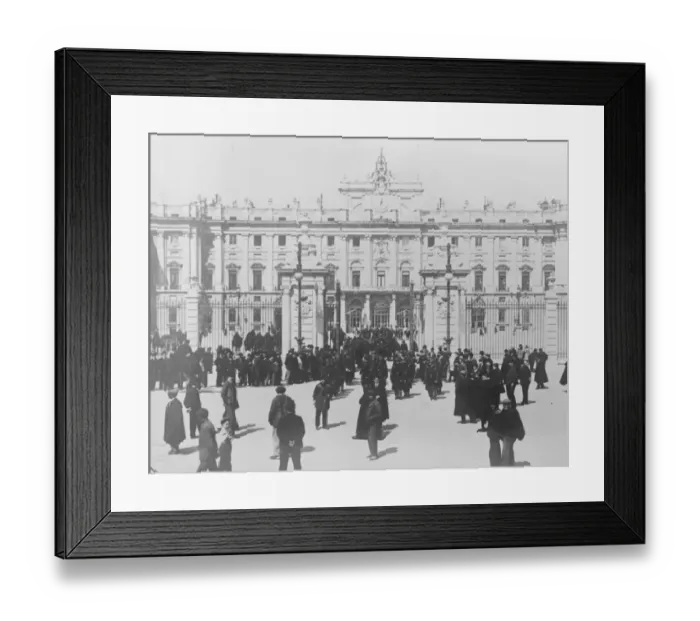 Framed Print : Madrid Troops and spectators at the entrance to the Royal Palace ( Plaza de Armas Framed Print : Madrid Troops and spectators at the entrance to the Royal Palace ( Plaza de Armas