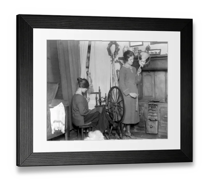 Framed Print : Home dyeing and weaving industry at Alston Studio. The pupil on the right has