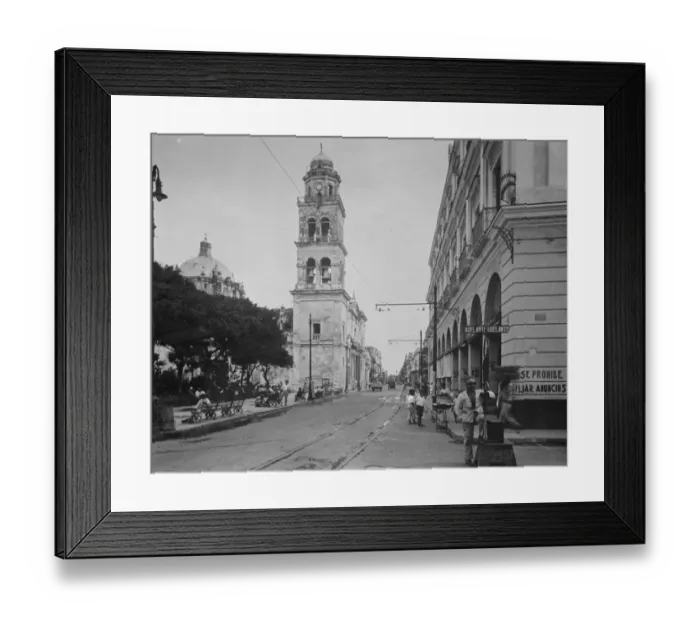 Framed Print : Veracruz, Mexico; Calla Independencia, the main business street showing the Tower