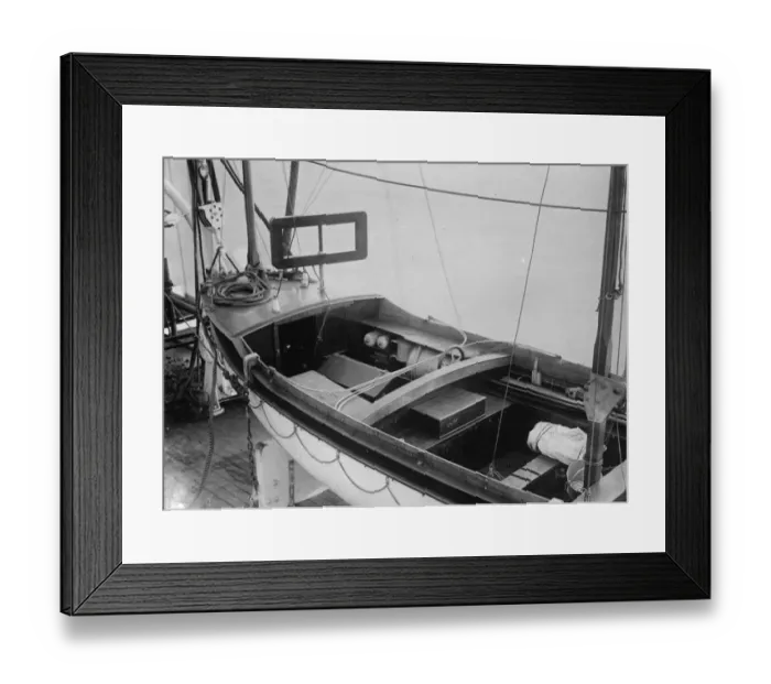 Framed Print : A ships lifeboat fitted with Marconi apparatus. The rectangular frame on top of Framed Print : A ships lifeboat fitted with Marconi apparatus. The rectangular frame on top of