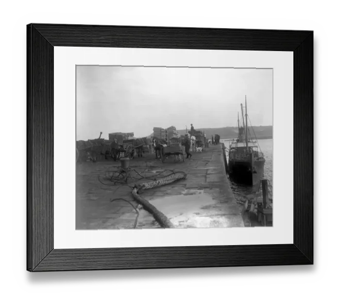 Framed Print : On the quay at St Mary s, Scilly Isles. Loading the cut flowers onto SS Lapwing