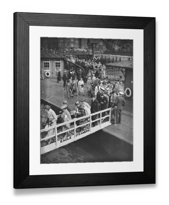 Framed Print : Boarding Eagle steamers at Tower pier, the first run of the season 30 May 1925 Framed Print : Boarding Eagle steamers at Tower pier, the first run of the season 30 May 1925