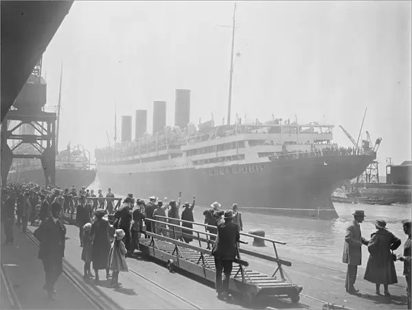 The famous Cunard liner Aquitania leaving Southampton for New York on Saturday