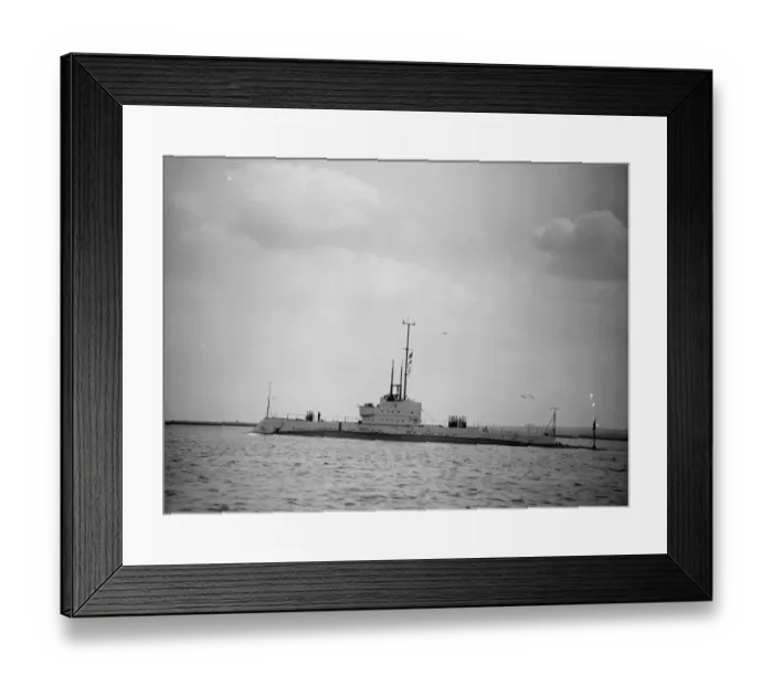 Framed Print : A striking bow view of HM Submarine Odin, soon after leaving Chatham dockyard Framed Print : A striking bow view of HM Submarine Odin, soon after leaving Chatham dockyard