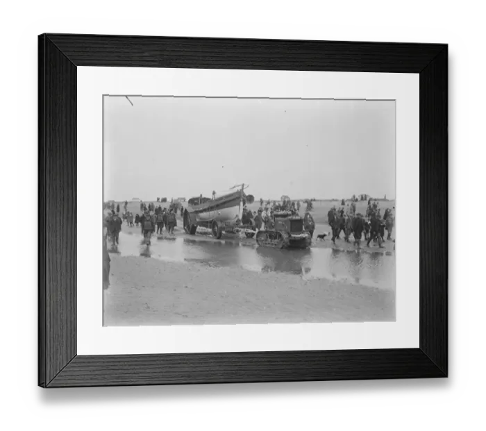 Framed Print : Lifeboat launched by Motor Tractor. Horses replaced by water tight machinery A