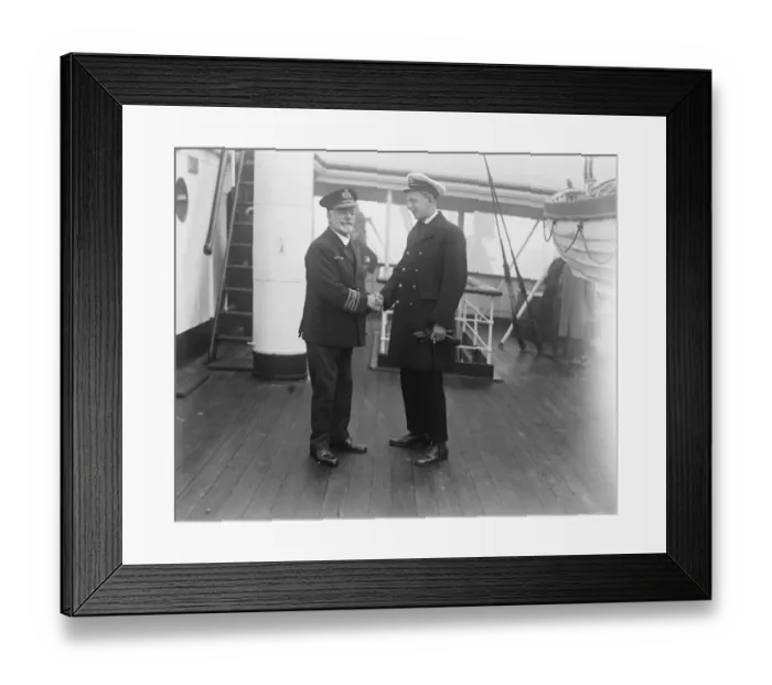 Framed Print : Survivors of the sinking liner horror. Captain Day being congratulated on board by his son Framed Print : Survivors of the sinking liner horror. Captain Day being congratulated on board by his son