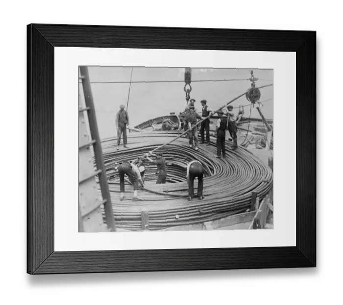 Framed Print : Ss Faraday takes seven miles of shore end cable in preparation to the start of Framed Print : Ss Faraday takes seven miles of shore end cable in preparation to the start of