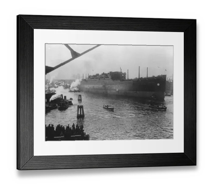 Framed Print : New York liner launched at Hamburg by Mayoress of New York. The vessel photographed after launch Framed Print : New York liner launched at Hamburg by Mayoress of New York. The vessel photographed after launch