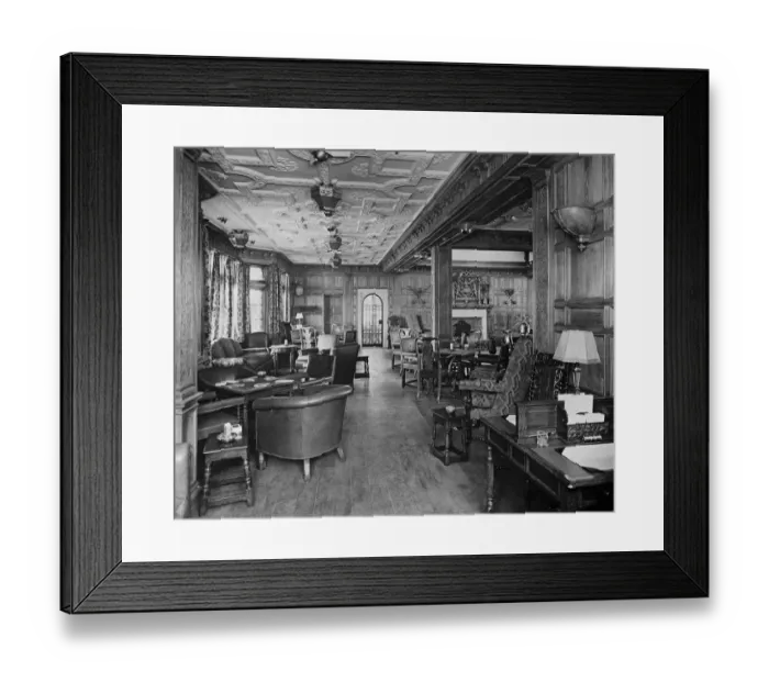 Framed Print : Wonders of the most up to date all - electric liner. The James I smoking room in the liner