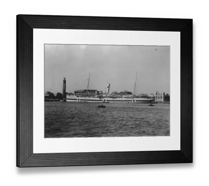 Framed Print : Hospital ship Maine in Port Said harbour, on her way to the Far East. 3 February Framed Print : Hospital ship Maine in Port Said harbour, on her way to the Far East. 3 February