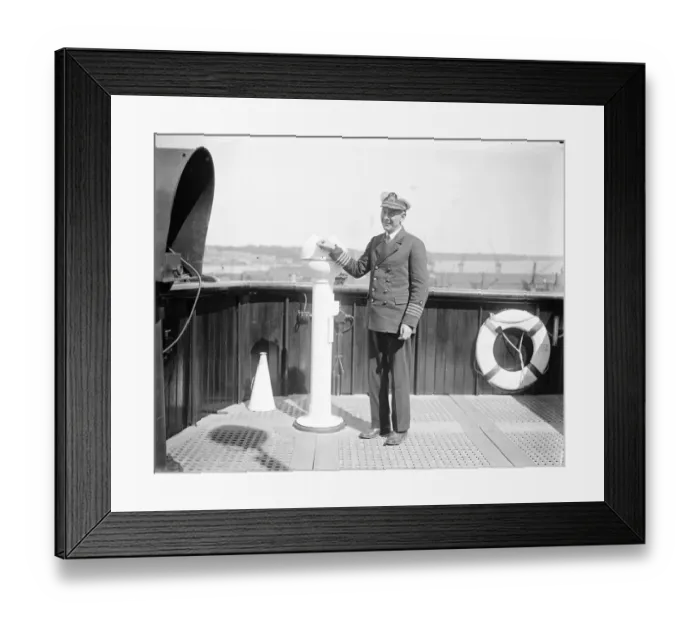 Framed Print : Staff Captain Beebe ( of US Lines ). Photographed on the bridge of the Leviathan Framed Print : Staff Captain Beebe ( of US Lines ). Photographed on the bridge of the Leviathan