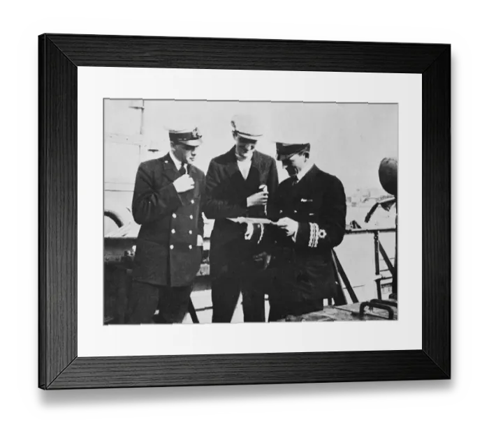 Framed Print : On board mystery ship PC 61 Worsley ( on right ) showing sketch of submarine UC 34 Framed Print : On board mystery ship PC 61 Worsley ( on right ) showing sketch of submarine UC 34