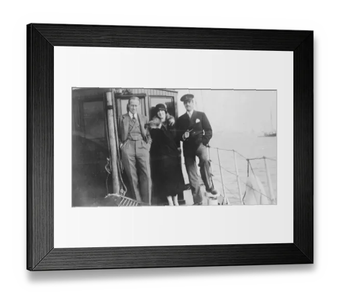 Framed Print : Motor yacht Adelaute. Captain and Mrs Wessel and a visitor on board. 8 October 1924 Framed Print : Motor yacht Adelaute. Captain and Mrs Wessel and a visitor on board. 8 October 1924