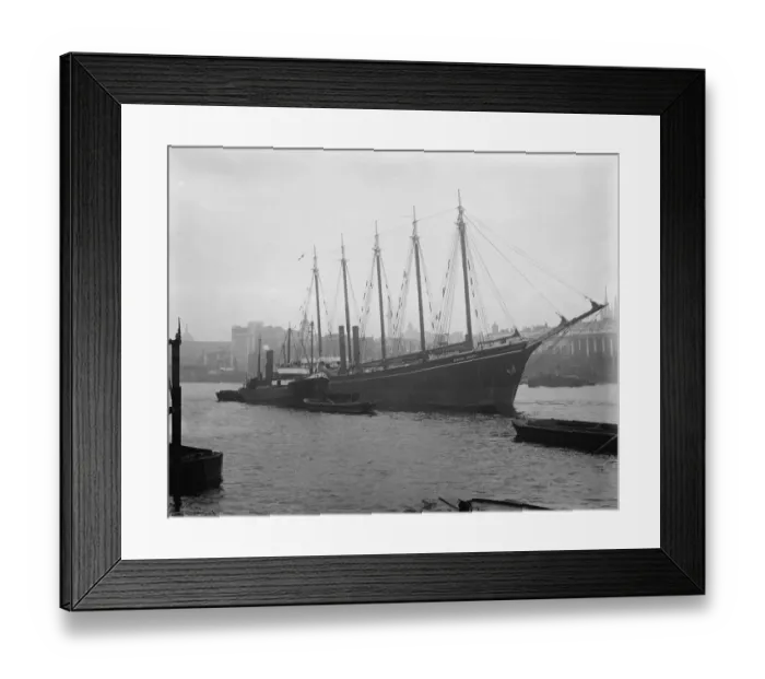 Framed Print : The Thames mystery ship The five masted auxiliary schooner said to have on board