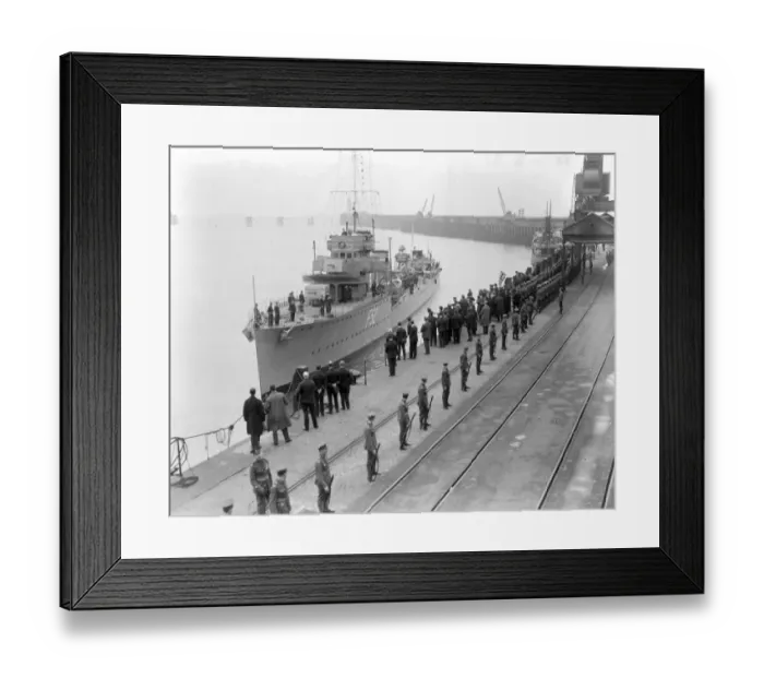 Framed Print : Home coming of Unknown Soldiers on H. M. S. Verdun on way home to England. At Admiralty Pier Framed Print : Home coming of Unknown Soldiers on H. M. S. Verdun on way home to England. At Admiralty Pier