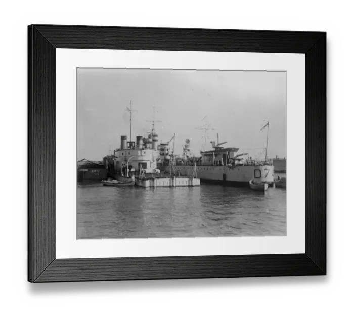 Framed Print : British warships on their way to China. HMS Ladybird, river gunboat, moored alongside Framed Print : British warships on their way to China. HMS Ladybird, river gunboat, moored alongside