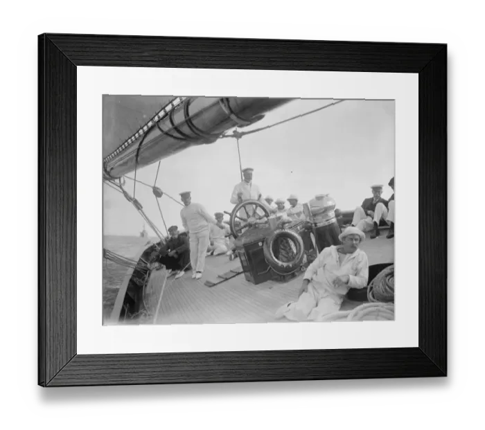 Framed Print : The King takes the wheel of his yacht Britannia. The King at the wheel. 7