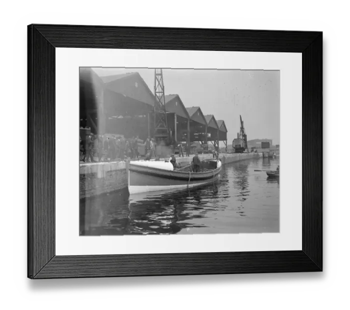 Framed Print : Demonstration of self righting lifeboat ( motor ) at West India Docks 12 June 1925 Framed Print : Demonstration of self righting lifeboat ( motor ) at West India Docks 12 June 1925