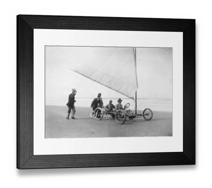 Framed Print : The King of Spain, King Alfonso on a sand yacht on the beach at Comillas. 8 September Framed Print : The King of Spain, King Alfonso on a sand yacht on the beach at Comillas. 8 September