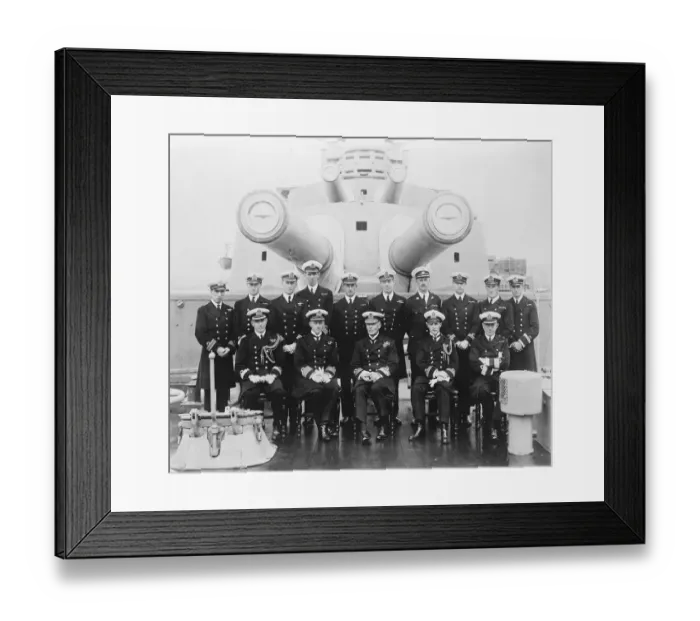 Framed Print : HMS Hood after refit. Rear Admiral Sir F L Field, KCB, CMG, ( sitting in centre ) Framed Print : HMS Hood after refit. Rear Admiral Sir F L Field, KCB, CMG, ( sitting in centre )