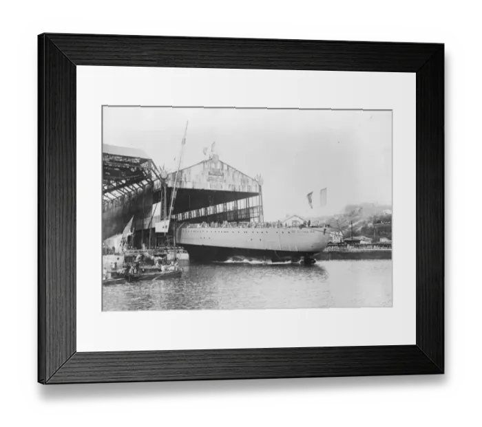 Framed Print : Launch of French warship Suffren at Brest. The warship taking the water. 5