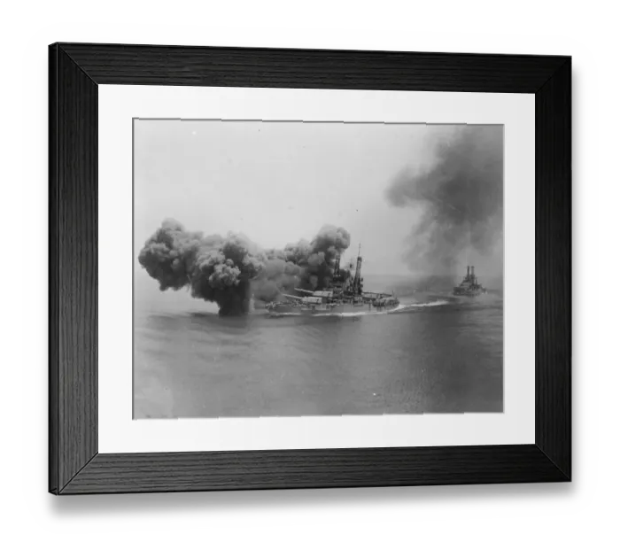 Framed Print : Great battleship firing a broadside. A remarkable snapshot of the USS Mexico firing Framed Print : Great battleship firing a broadside. A remarkable snapshot of the USS Mexico firing