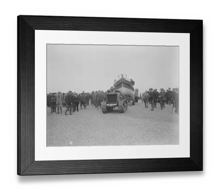 Framed Print : Lifeboat launched by Motor Tractor. Horses replaced by water tight machinery An Framed Print : Lifeboat launched by Motor Tractor. Horses replaced by water tight machinery An