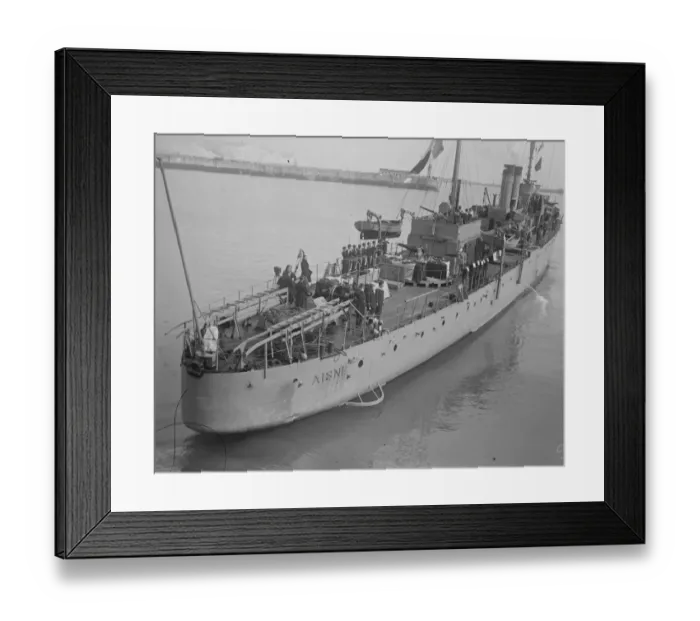 Framed Print : Home going of French dead soldiers. Embark at Dover for France. The destroyers