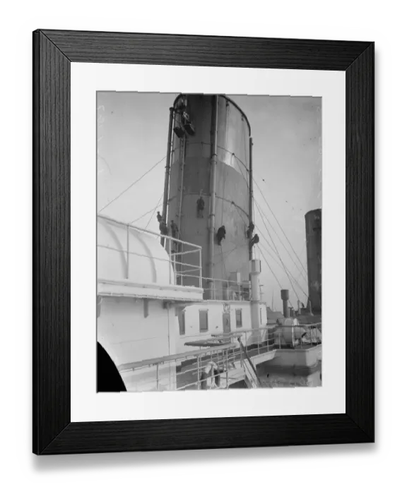 Framed Print : Dry docking the Majestic at Southampton. Men chipping one of the funnels. 17 Framed Print : Dry docking the Majestic at Southampton. Men chipping one of the funnels. 17