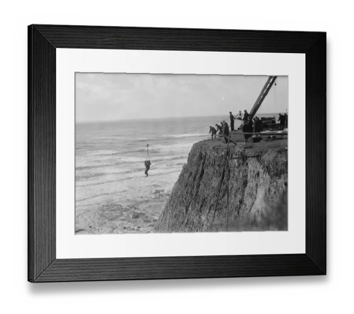 Framed Print : Sea drama near Brighton. Thrilling rescues in a gale. The rescue party helping Framed Print : Sea drama near Brighton. Thrilling rescues in a gale. The rescue party helping