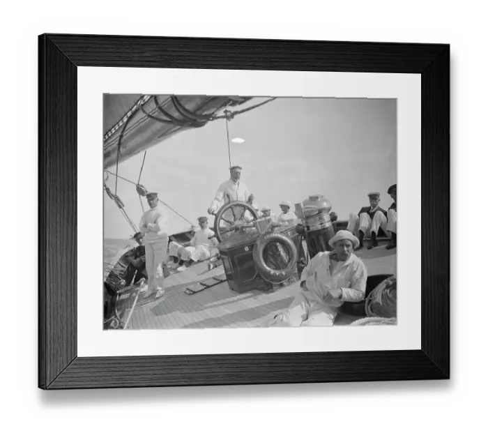 Framed Print : The King takes the wheel of his yacht Britannia. HM at the wheel. 7 August 1924 Framed Print : The King takes the wheel of his yacht Britannia. HM at the wheel. 7 August 1924