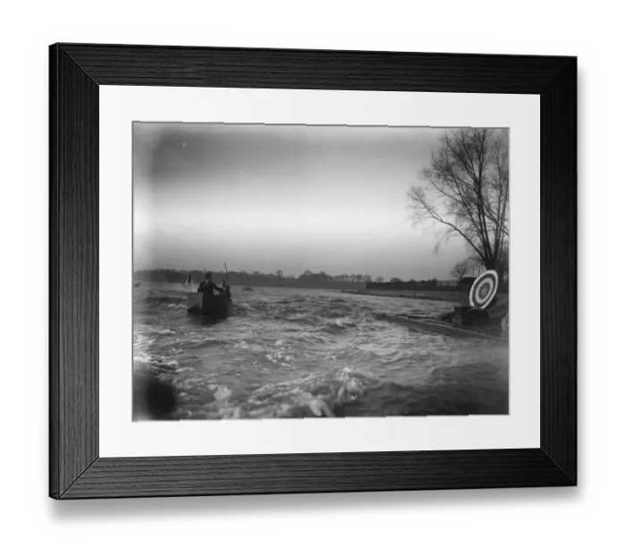 Framed Print : Archery from motor boats on Welsh Harp, Hendon. An archer in his motor boat about Framed Print : Archery from motor boats on Welsh Harp, Hendon. An archer in his motor boat about