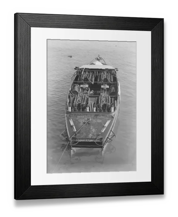 Framed Print : Motor Boat Race with 18, 00 Hp Engine A view looking down on the Sunbeam racer