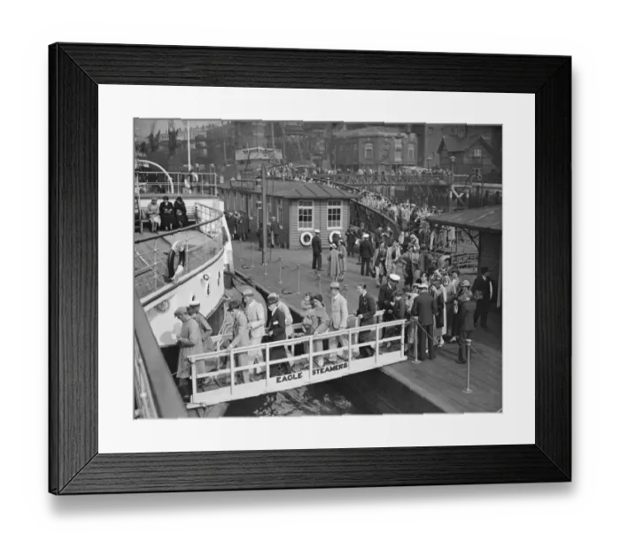 Framed Print : Boarding Eagle steamers at Tower pier, the first run of the season 30 May 1925 Framed Print : Boarding Eagle steamers at Tower pier, the first run of the season 30 May 1925