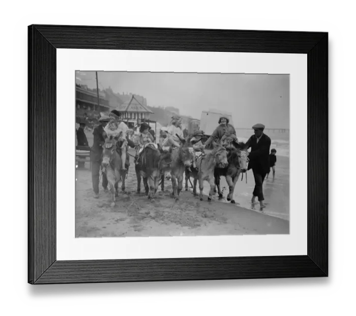 Framed Print : Holiday scenes at Margate - donkey rides along the beach. 21st May 1923 Framed Print : Holiday scenes at Margate - donkey rides along the beach. 21st May 1923