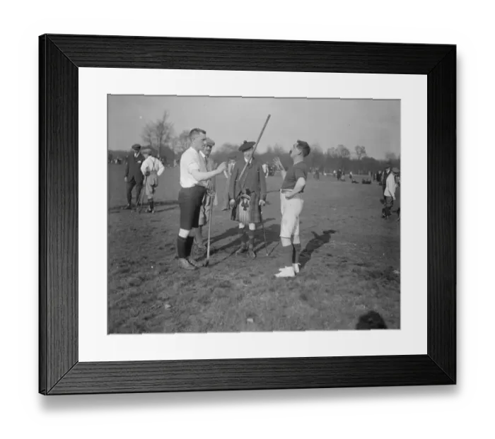 Framed Print : Shinty Match on Wimbeldon Common. The London Camanachd Club hold their annual shinty Framed Print : Shinty Match on Wimbeldon Common. The London Camanachd Club hold their annual shinty