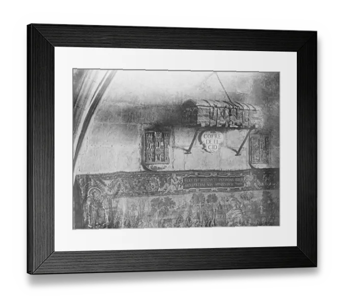 Framed Print : Iron bound chest on cathedral wall. The iron bound and historic coffer of the Cid Framed Print : Iron bound chest on cathedral wall. The iron bound and historic coffer of the Cid