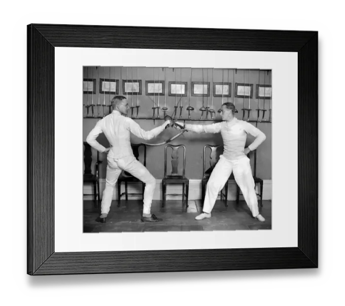 Framed Print : Prince Olaf of Norway (right) taking part in the Oxford V Royal Navy fencing Tournament