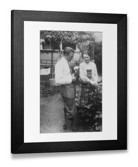 Framed Print : German airman to attempt Atlantic flight. Risticz with his wife in their garden at Dessau Framed Print : German airman to attempt Atlantic flight. Risticz with his wife in their garden at Dessau