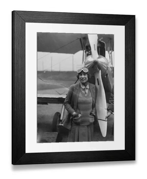 Framed Print : Captain Lancaster and Mrs Miller start on flight to Australia. Mrs Miller in front
