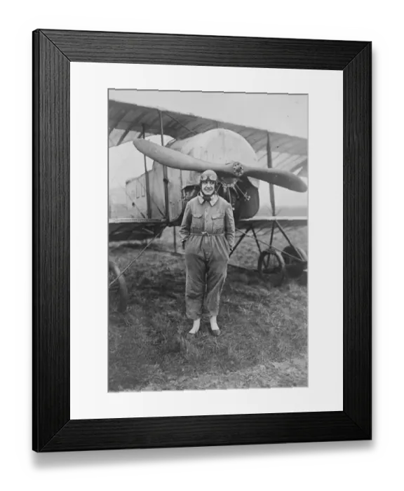 Framed Print : Frances lady aviator Mme Maryze, who has just been granted a pilot certificate in France Framed Print : Frances lady aviator Mme Maryze, who has just been granted a pilot certificate in France