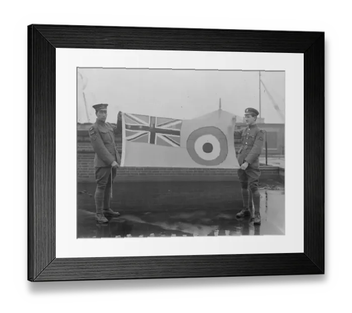 Framed Print : Hoisting the new Royal Air Force ensign. Members of the RAF with the Flag before Framed Print : Hoisting the new Royal Air Force ensign. Members of the RAF with the Flag before
