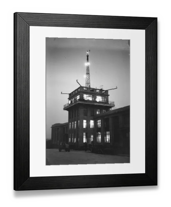 Framed Print : Waiting for the night mail which was forced down. The Croydon control tower in Framed Print : Waiting for the night mail which was forced down. The Croydon control tower in