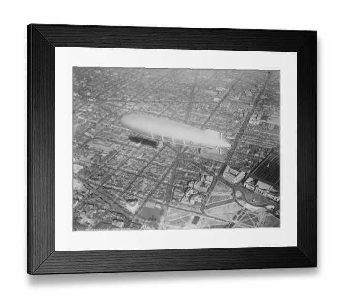Framed Print : New American all metal steam driven dirigible out of hangar for first time. The City of Glendale
