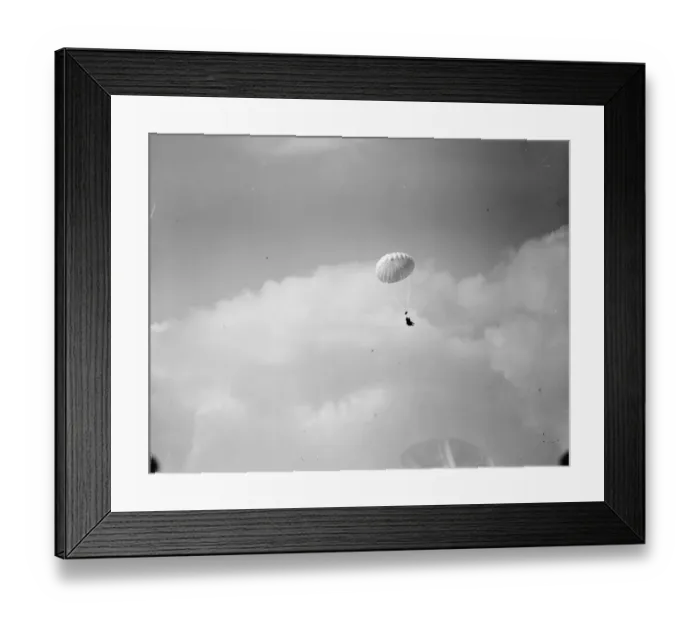 Framed Print : Aerial Derby at Hendon on July 5th Parachutist hanging from their chute 21 June 1919 Framed Print : Aerial Derby at Hendon on July 5th Parachutist hanging from their chute 21 June 1919